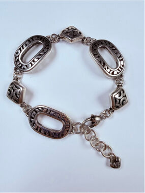 Brighton Filigree Deco Scroll Oval Link Medallion 17MM Retired Chunky Bracelet